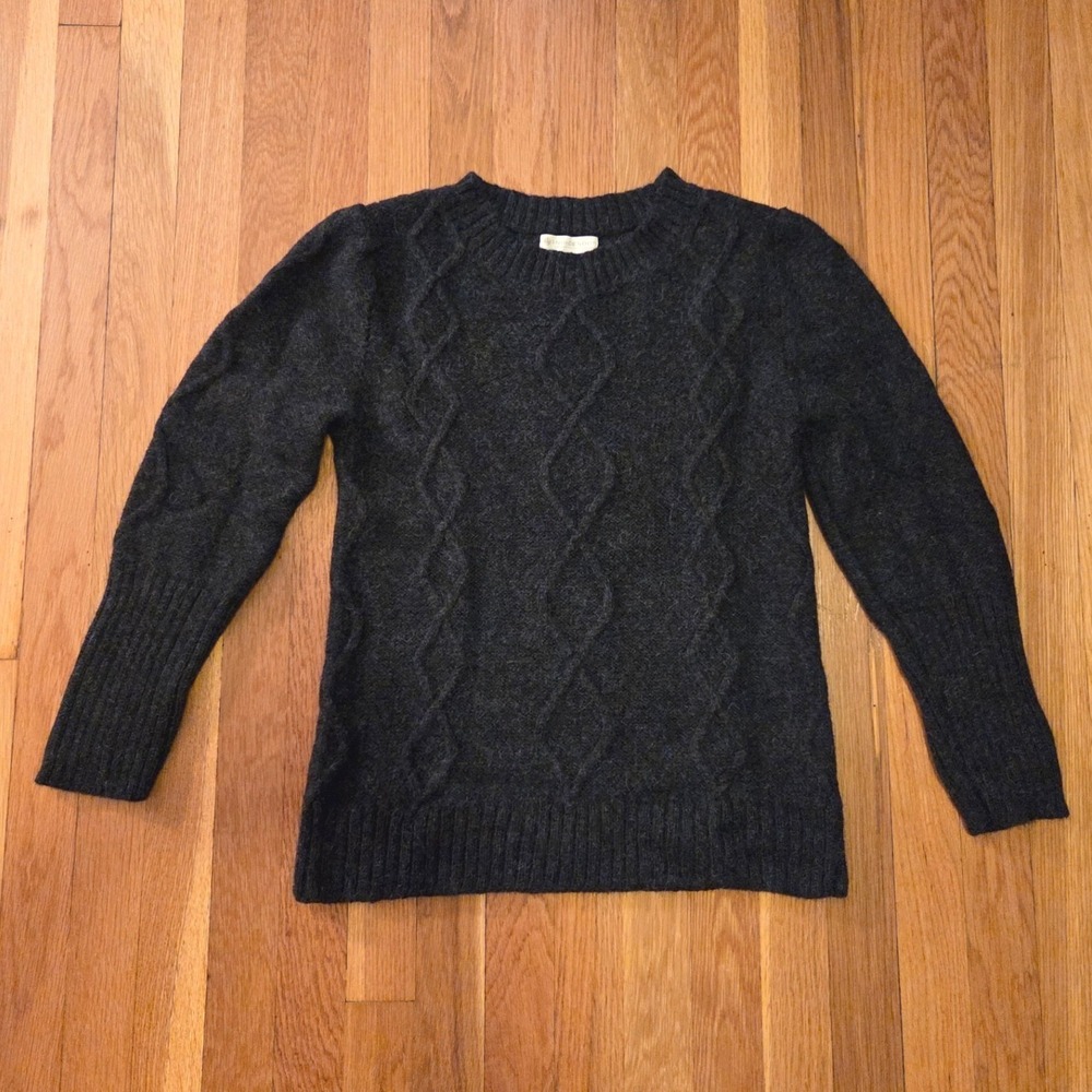 Indigenous Organic 100% Alpaca Wool Cable Knit Sweater Charcoal Gray Sz L